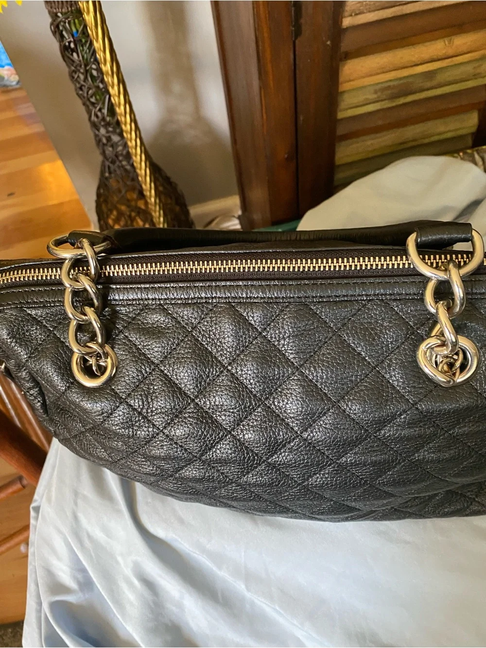 Calvin Klein Black Quilted Shoulder Bag with silver Chain Handles